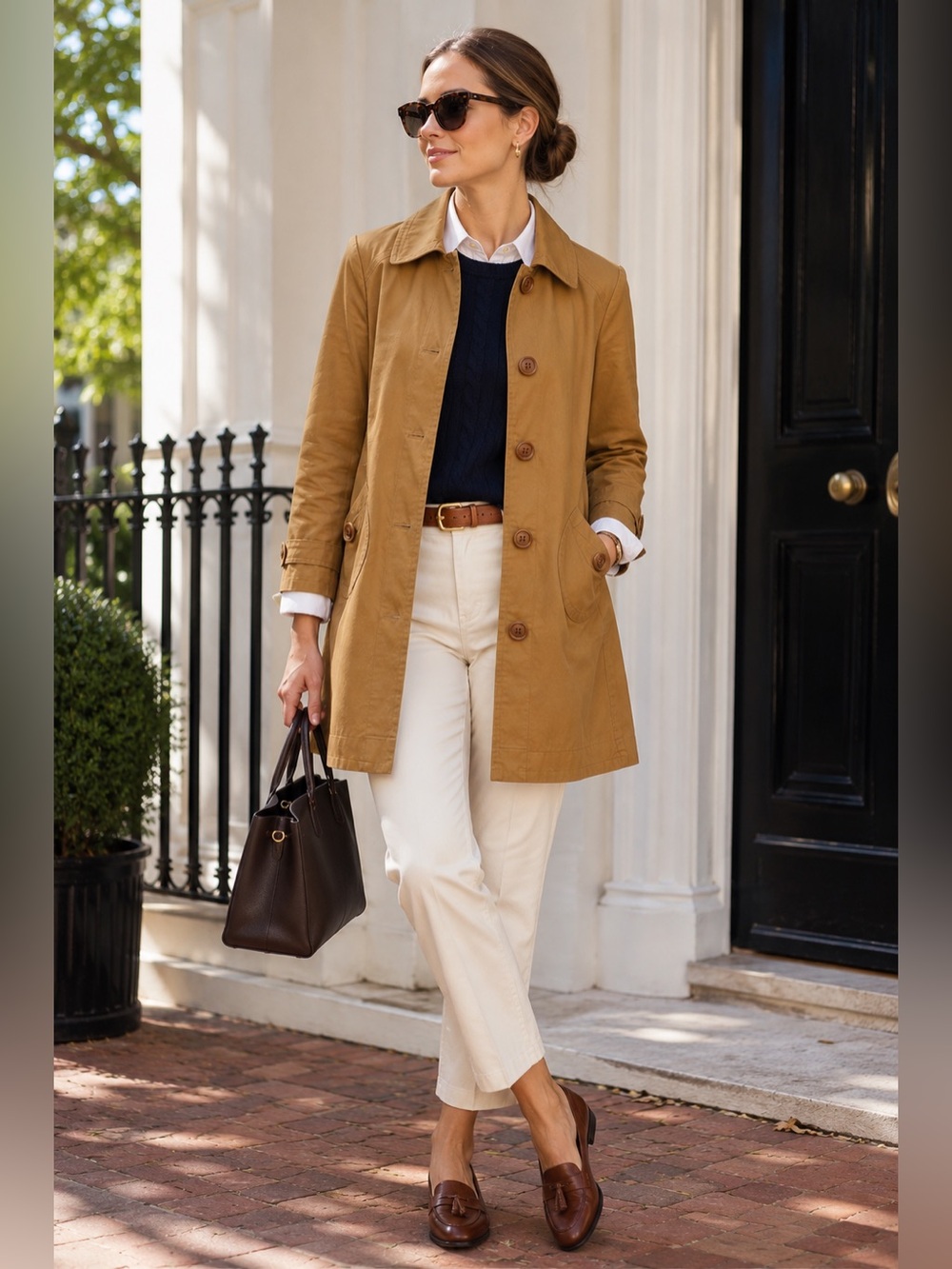 Marc Jacobs Tan Cotton Trench Coat Jacket Women’s Medium Button Front Collared